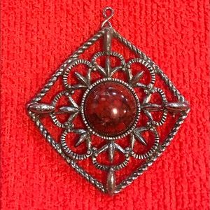 Red Cabochon Brooch Pin Pendant Marked Sarah by Sarah Coventry